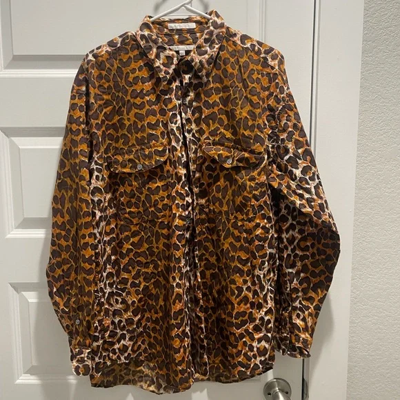 Perry Ellis cotton leopard print long sleeves shirt L unisex